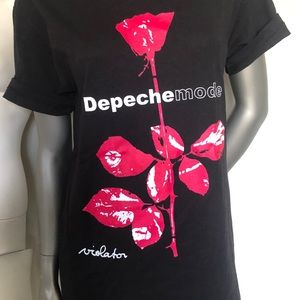 Unisex Depeche Mode Violator Black & Pink Rose Slim Fit Tee Shirt